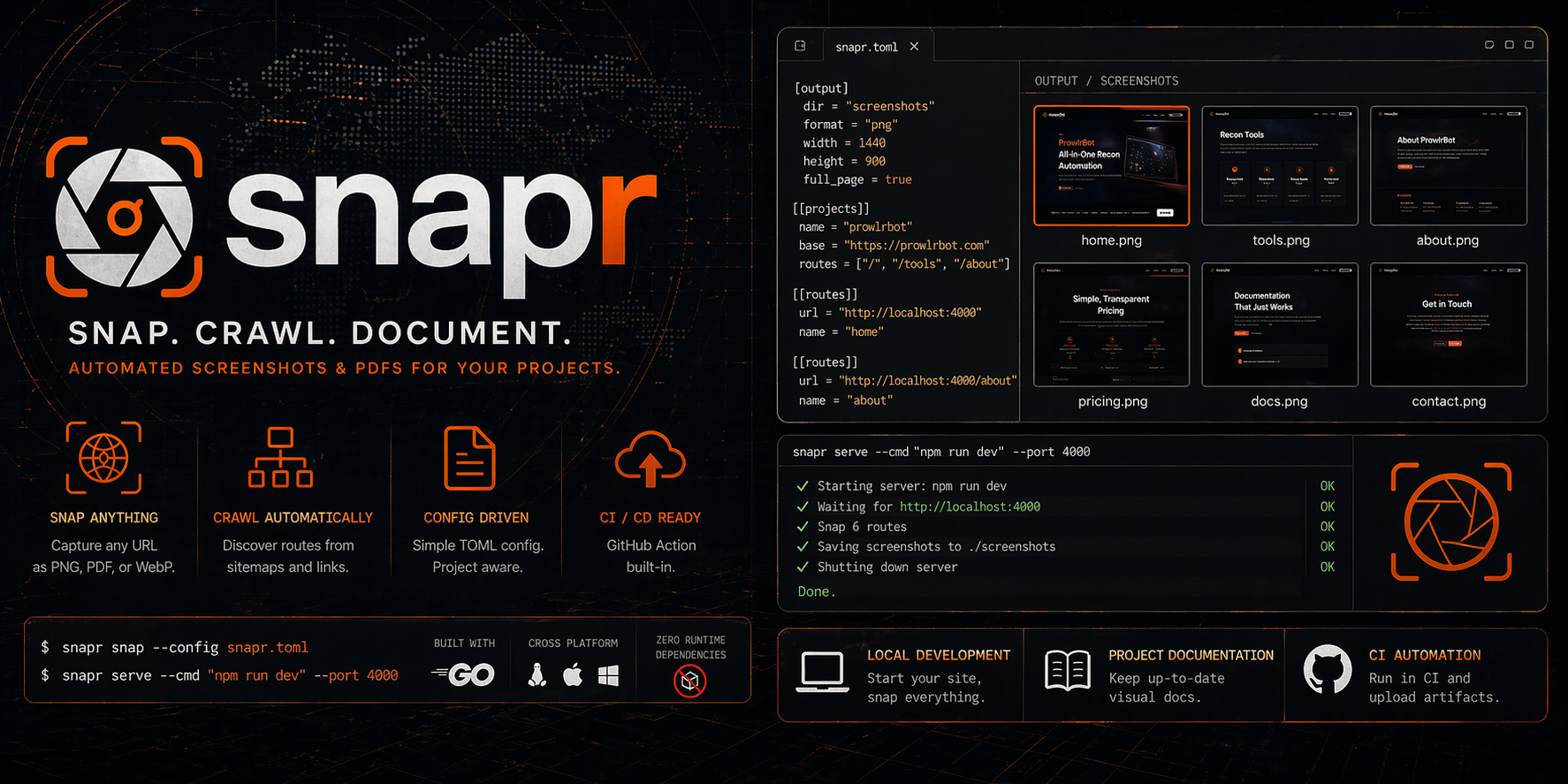 snapr — automated screenshots and PDFs